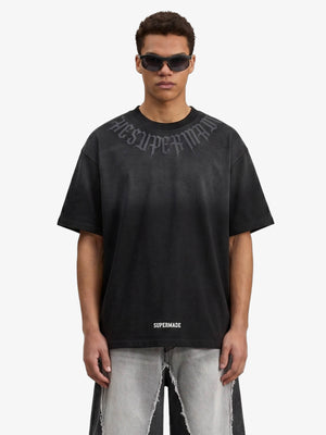 Verwaschenes Oversize-T-Shirt mit Retro-Farbverlauf und Buchstabendruck