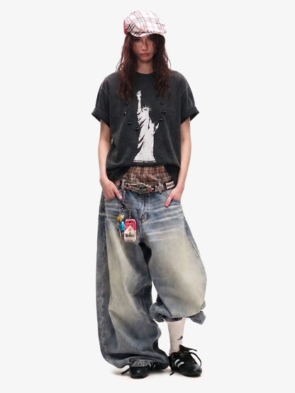 Statue of Liberty Print and Star Details T-Shirt 