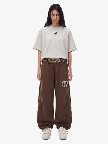 Retro Leopard Patch Barrel Pants mit doppeltem Bund - 2564