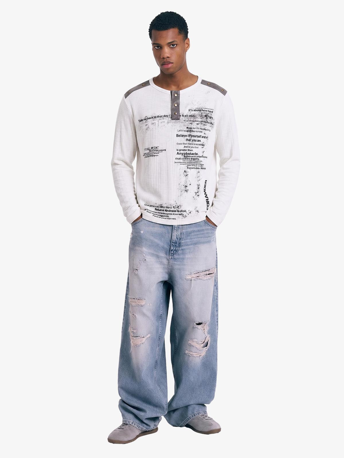 Vintage Graphic Henley Long Sleeve T-Shirt 
