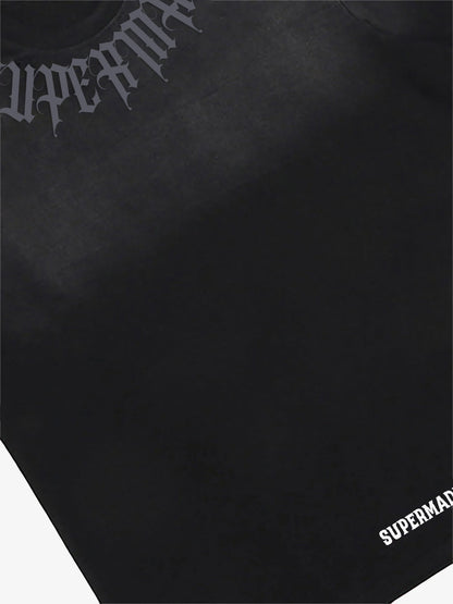 Retro Gradient Letter Printed Washed Oversize T-shirt 