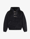 Vintage Washed Denim Metal Toggle Detail Pullover Hoodie 