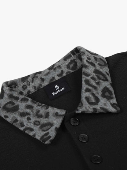 Rock Grunge Aesthetic Leopard Patchwork Polo Shirt 
