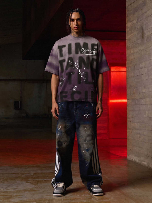 T-Shirt mit Tintenspritzer-Buchstabendruck – 2414