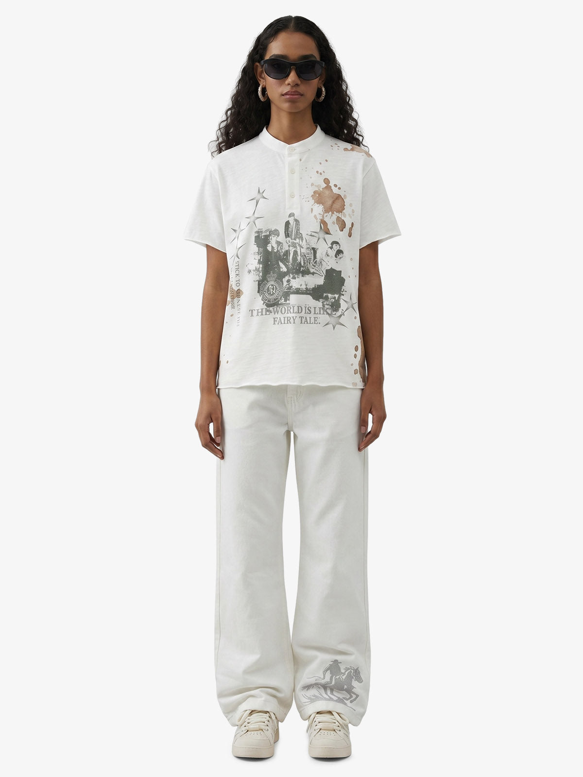 Fairy Tale Grunge Band Collar Henley T-Shirt 