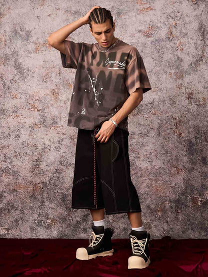 Ink Splash Letter Print T-shirt - 2414 