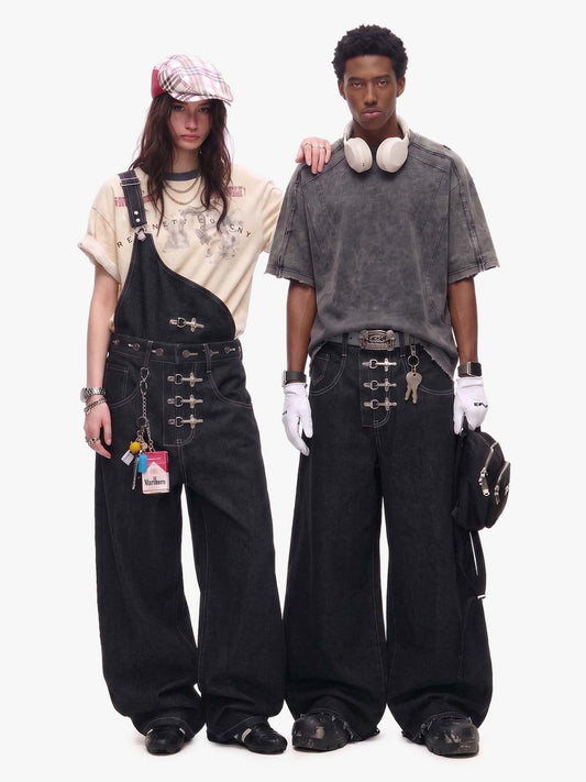 Abnehmbare One-Shoulder-Jeanslatzhose