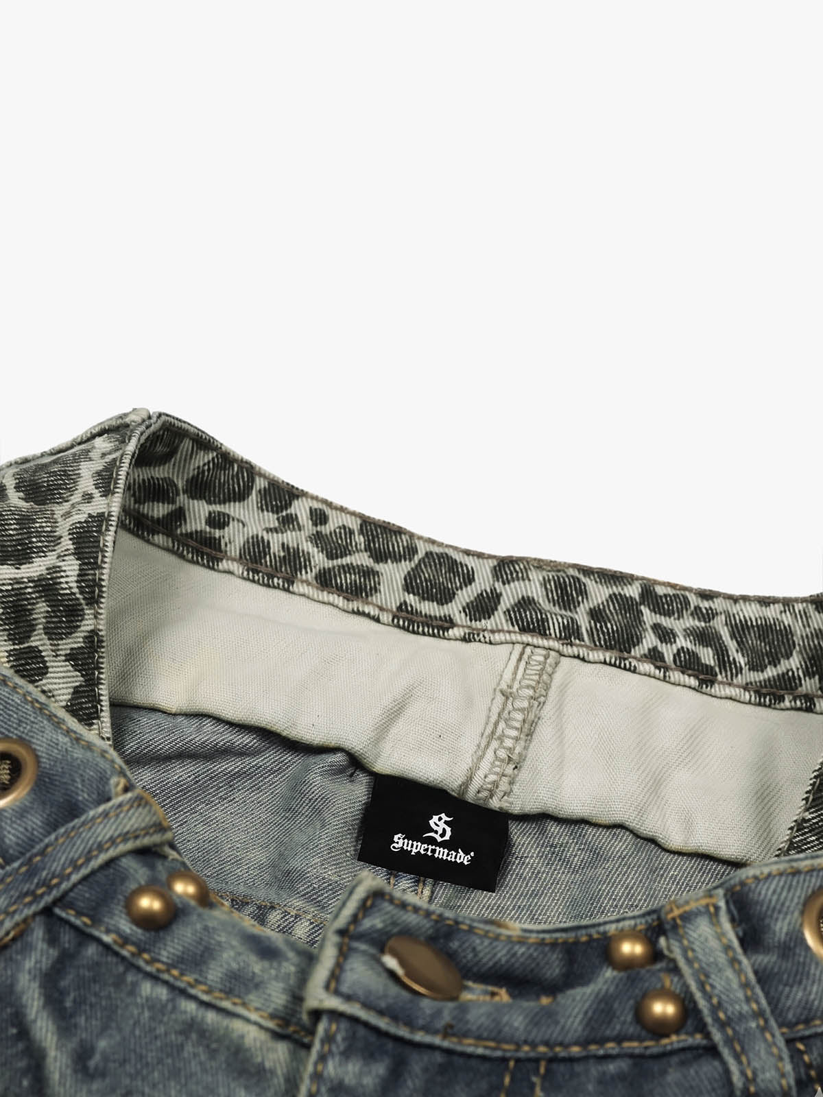 Y2K Double Waistband Leopard Print Wide Leg Jeans 