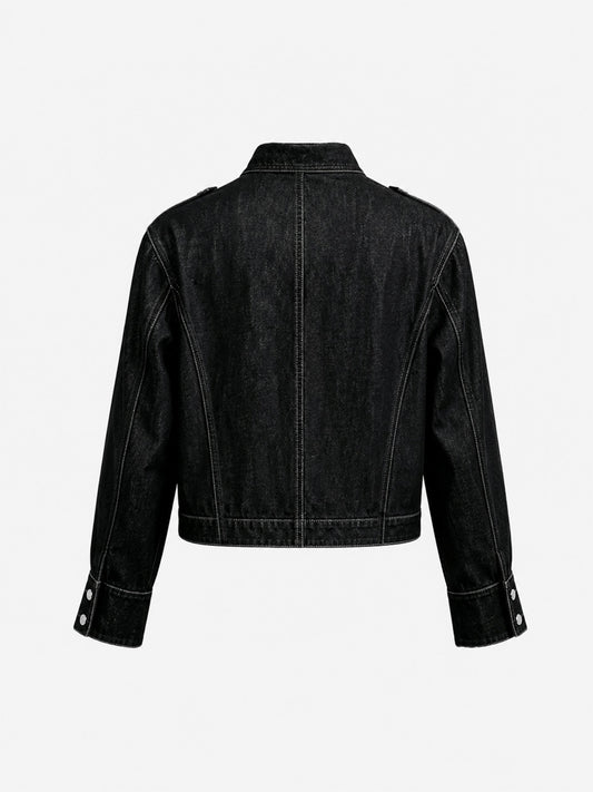 Vintage Militär-Jeansjacke mit silbernen Knöpfen