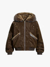 Retro Detachable Faux Fur Collar Suede Fleece Hoodie Jacket 
