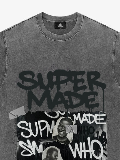 Streetwear Graffiti Character Collage Graphic T-Shirt 