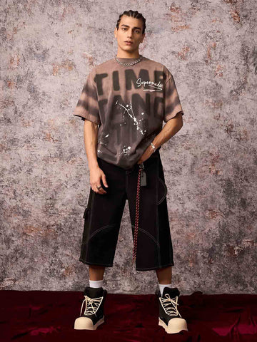 Ink Splash Letter Print T-shirt - 2414 