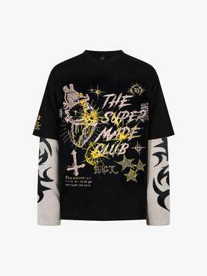 Hip-Hop Punk Faux Two-Piece Long-Sleeved T-Shirt - 2457 
