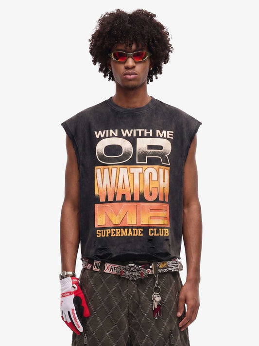 Ärmelloses T-Shirt mit Used-Look-Slogan-Grafik
