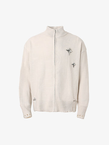 Heavy Cut Turtleneck Cardigan Zipper Sweater 
