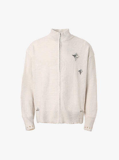 Heavy Cut Turtleneck Cardigan Zipper Sweater 