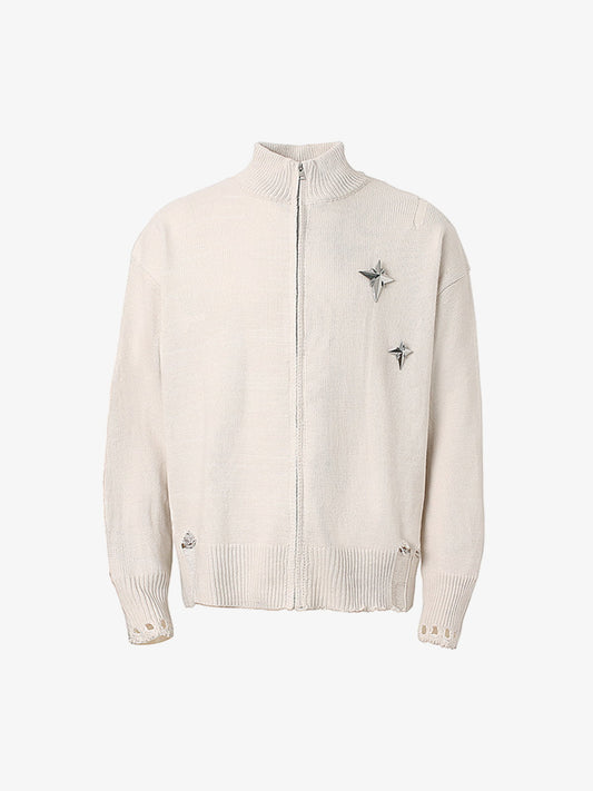 Heavy Cut Turtleneck Cardigan Zipper Sweater 