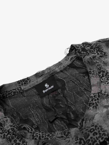 Glossy Cross Leopard Slim Fit Distressed T-Shirt 