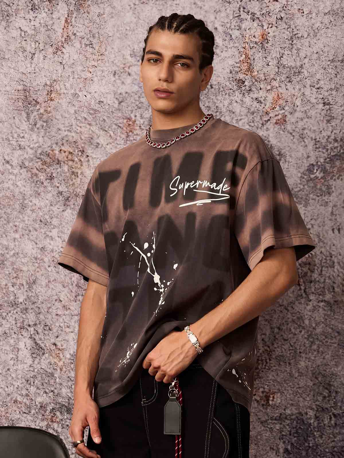 Ink Splash Letter Print T-shirt - 2414 