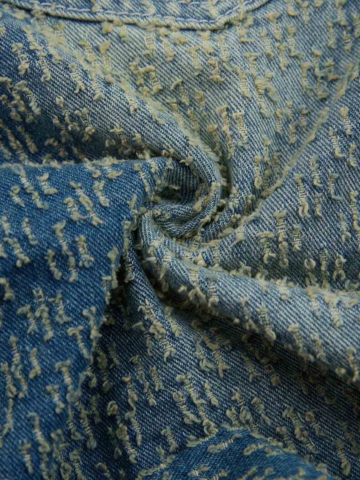 Vintage Distressed Textured Ripped Wide Leg Denim Jorts 