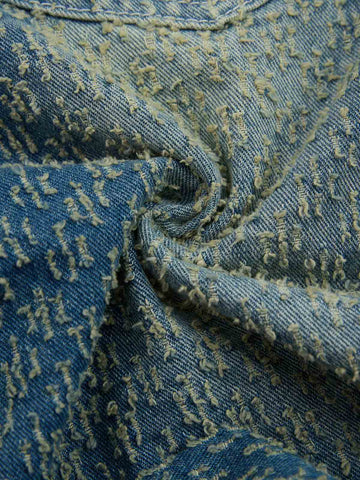 Vintage Distressed Textured Ripped Wide Leg Denim Jorts 