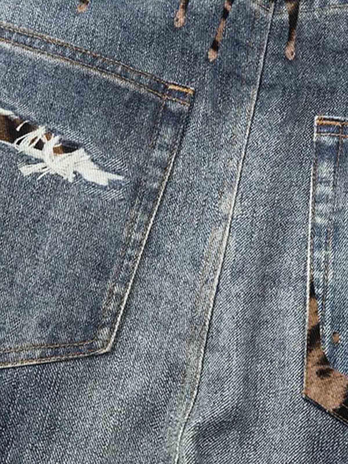 Vintage Washed Tiger Print Wide Leg Denim Jeans 