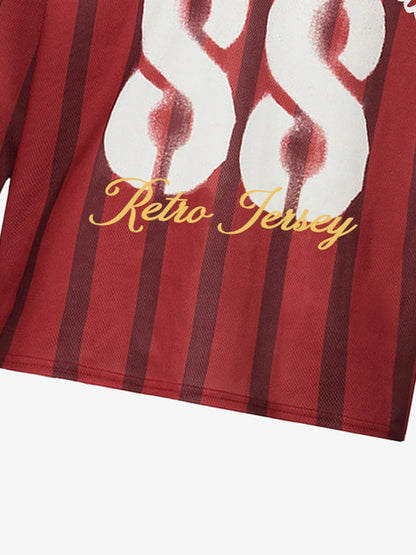 Retro Striped 88 Print Graphic Jersey Long-Sleeved T-Shirt - 2618 