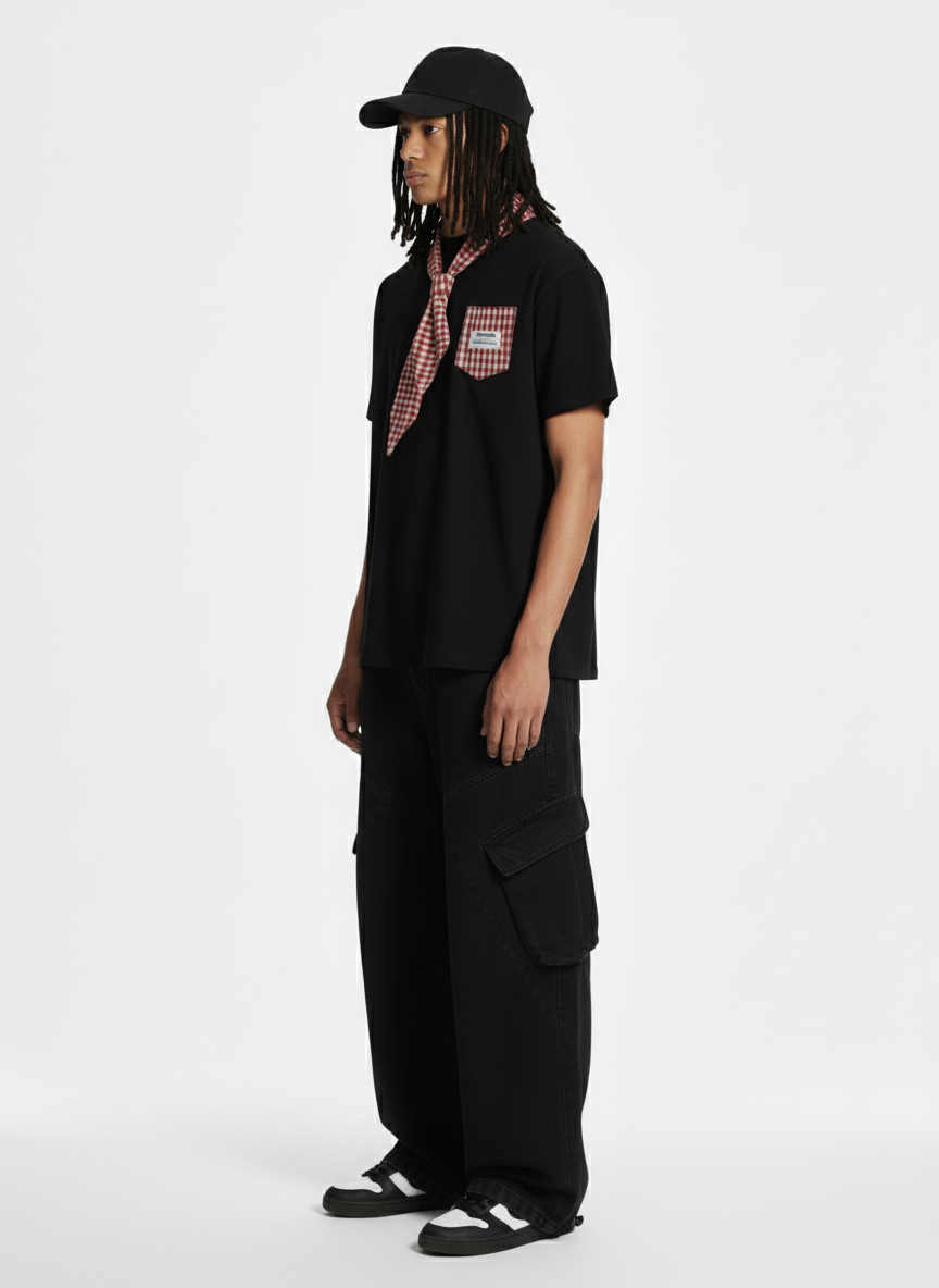 Street Plaid Tie Short Sleeve T-Shirt 
