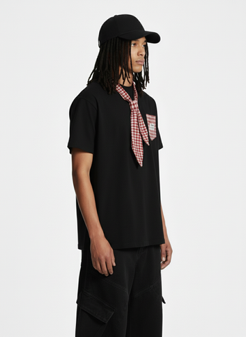 Street Plaid Tie Short Sleeve T-Shirt 