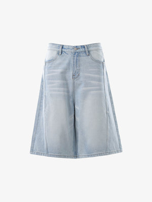 Panel Stitch Wide Leg Denim Jorts 