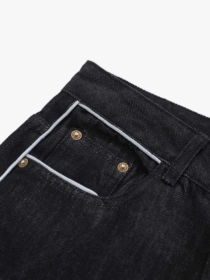 Vintage Contrast Trim Dark Wash Jeans 