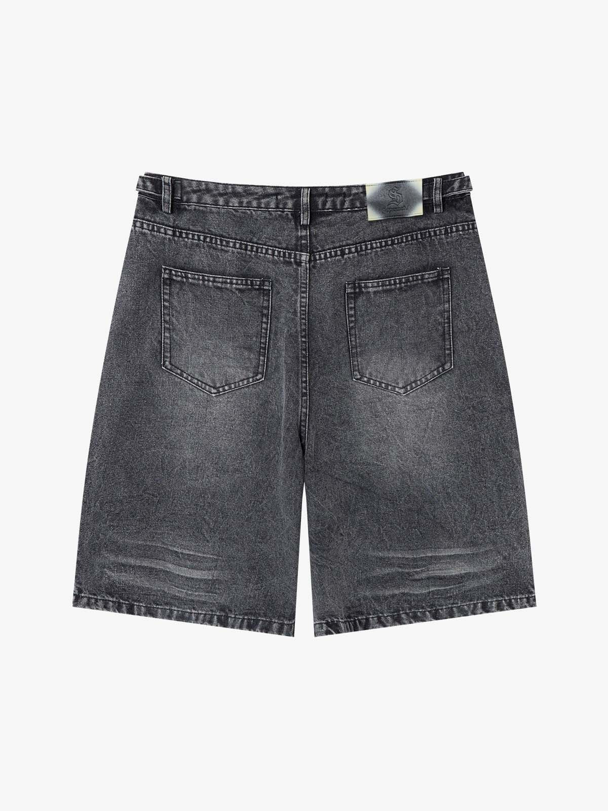Shorts aus gewaschenem Denim mit taktischer Schnalle