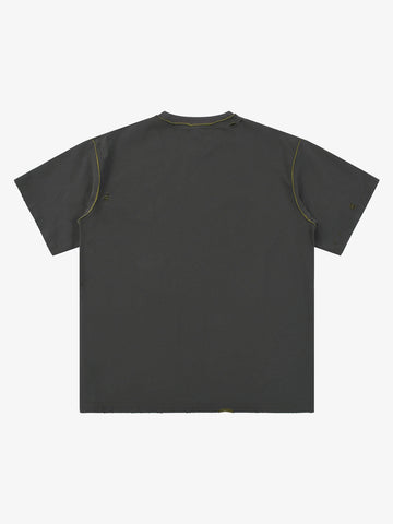 "OK" Patch Color-Block Ripped Reversible T-Shirt 