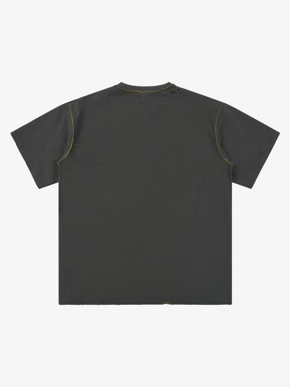 "OK" Patch Color-Block Ripped Reversible T-Shirt 