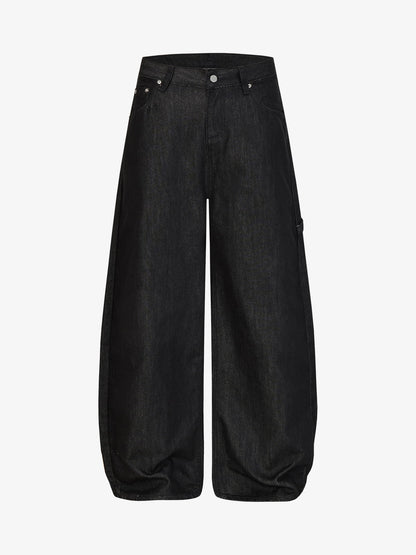 Schwarze Jeans mit weitem Bein – Hochgeschnittene, locker sitzende Baumwolljeans