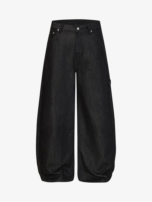 Schwarze Jeans mit weitem Bein – Hochgeschnittene, locker sitzende Baumwolljeans