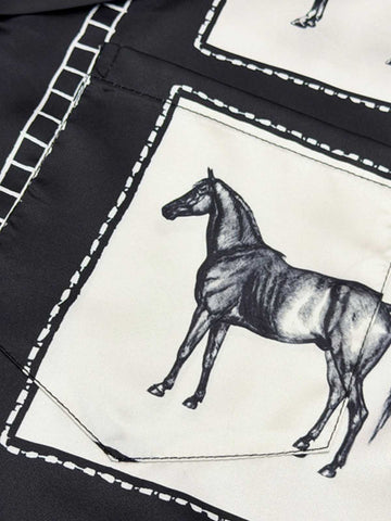 Vintage Horse Photo Satin Camp Collar Boxy Shirt 