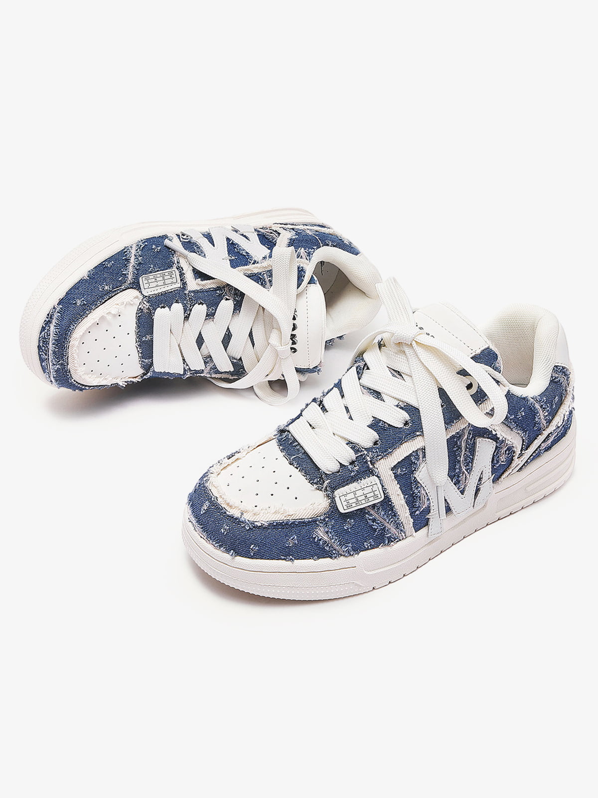 Street Distressed Denim Patchwork Sneakers 