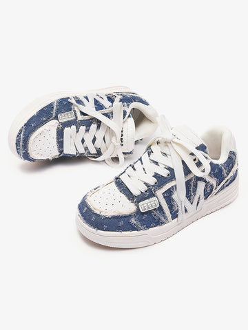 Street Distressed Denim Patchwork Sneakers 