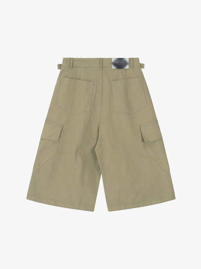 Urban Techwear Side Buckle Layered Hem Cargo Shorts 