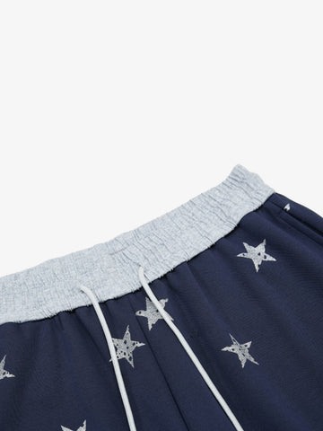 Color-Block Waistband Star Print Pants 