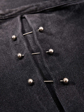 Dark Wash Denim Pants with Silver Studs – Relaxed Fit Streetwear Jeans
