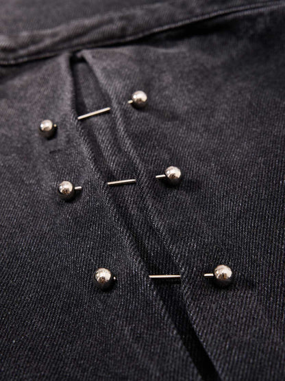 Dark Wash Denim Pants with Silver Studs – Relaxed Fit Streetwear Jeans