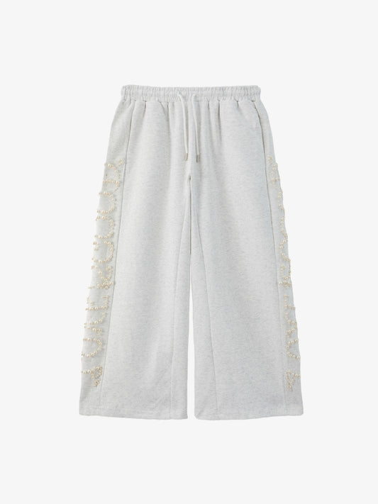 Pearl Embellished Wide-Leg Sweatpants 