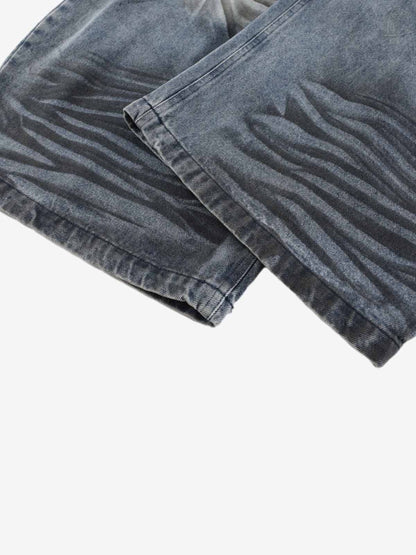 Wrinkle Effect Print Wide Leg Denim Jeans 