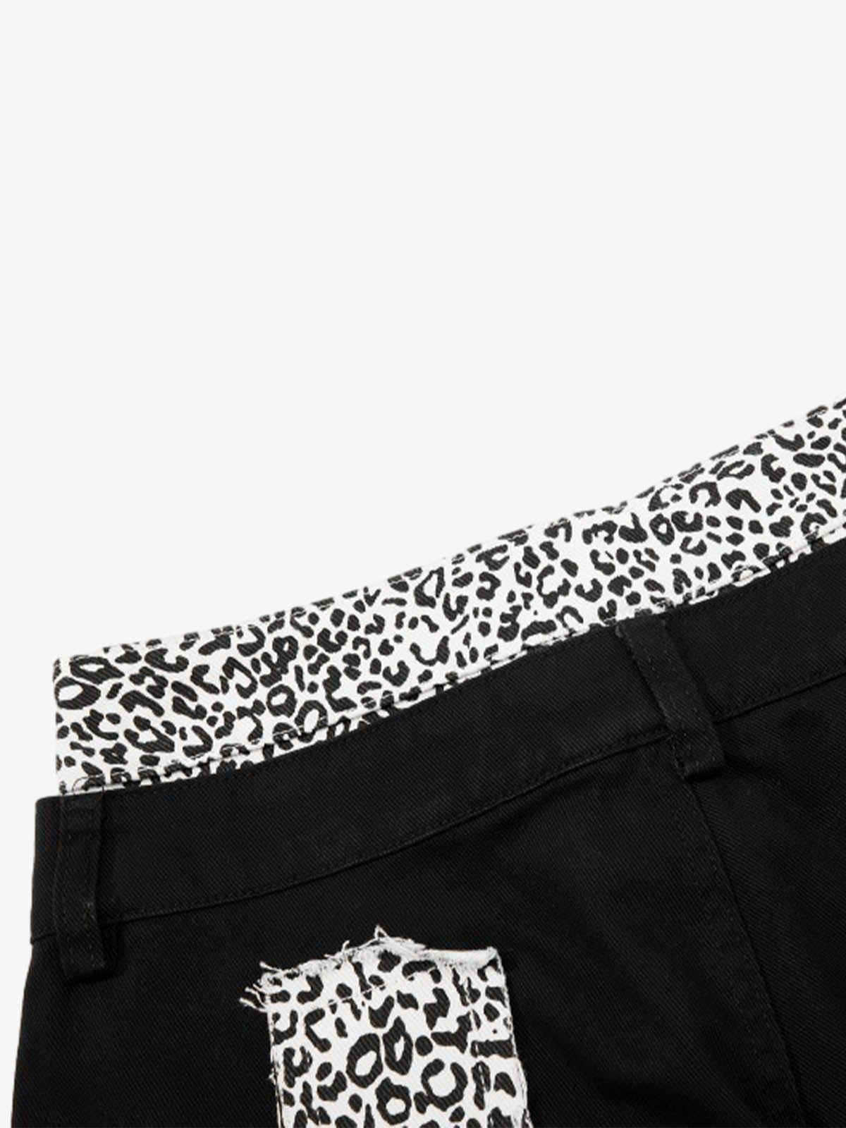 Leopard Waistband Cross Patch Cargo Pants 