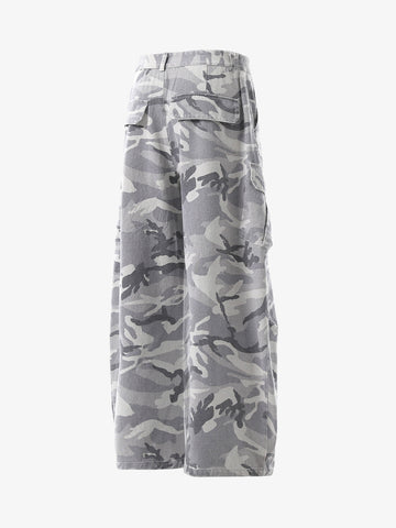 Snow Camouflage Machete Wide-Leg Cargo Barrel Pants - 2548 