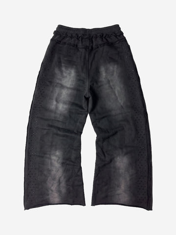 Washed Distressed Rhinestone Trim Sweatpants 