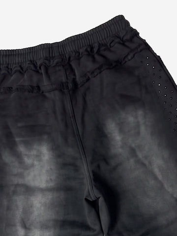 Washed Distressed Rhinestone Trim Sweatpants 