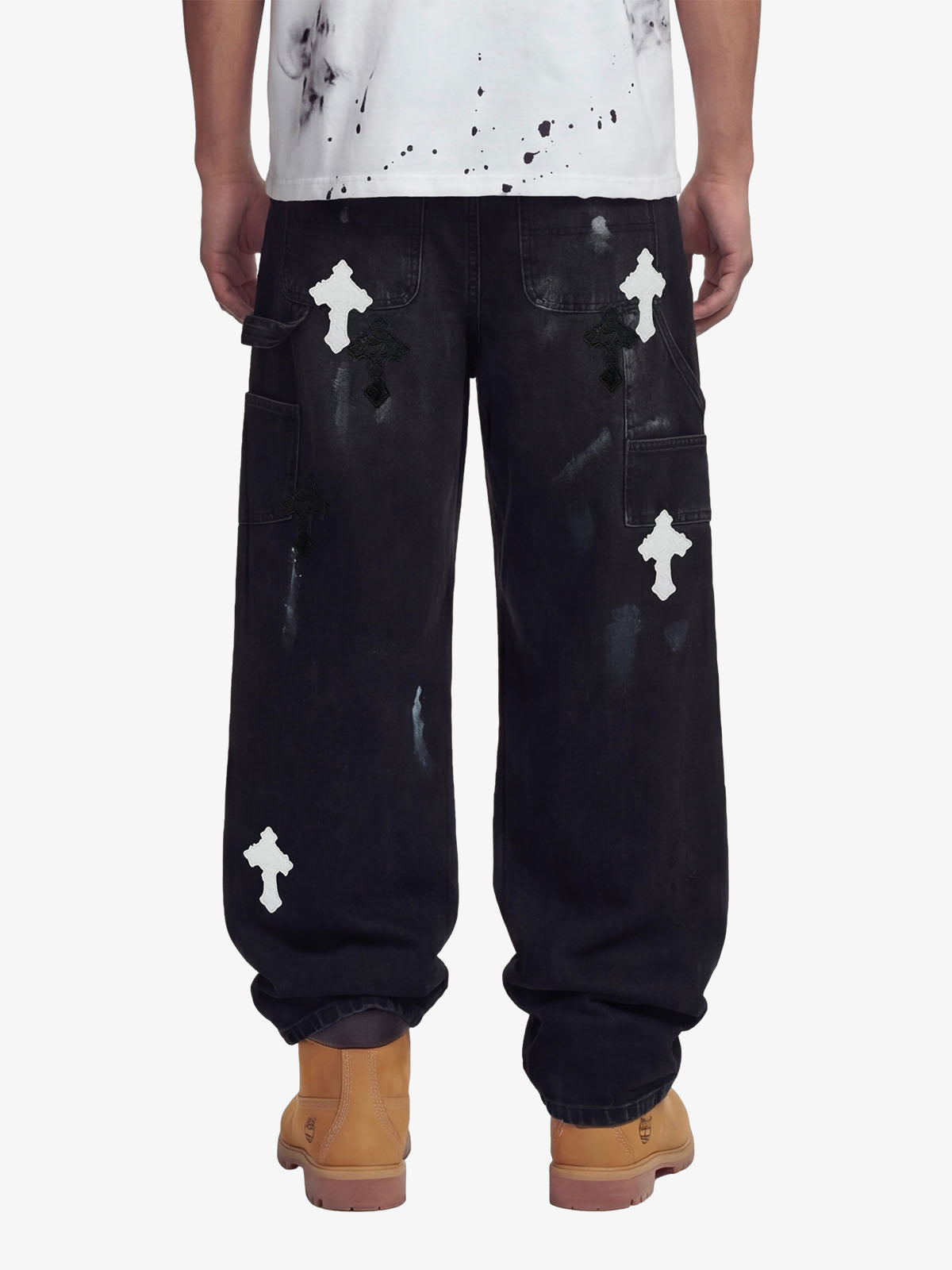 Distressed Cross Patchwork Baggy Denim Jeans - 2613 